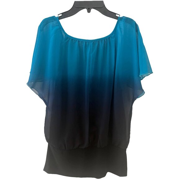 Cocomo Blue Ombre Chiffon Flutter Sleeve Blouse Size S - Picture 2 of 5
